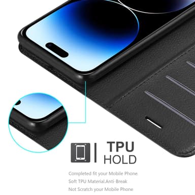 iPhone 14 PRO MAX Suojakuori Lompakkokotelo (Musta)