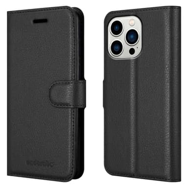 iPhone 14 PRO MAX Suojakuori Lompakkokotelo (Musta)