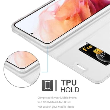 Samsung Galaxy S21 5G Suojakuori Lompakkokotelo (Hopea)