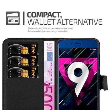 Honor 9 Suojakuori Lompakkokotelo (Musta)