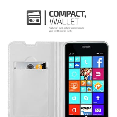 Nokia Lumia 640 Suojakuori Lompakkokotelo (Hopea)