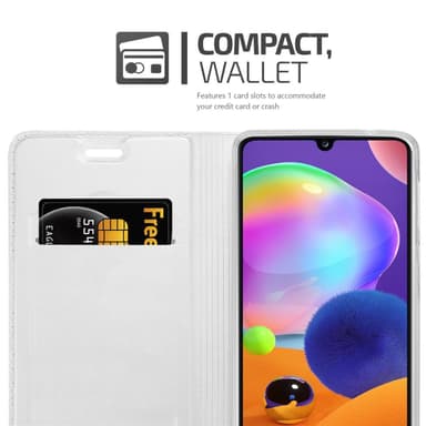 Samsung Galaxy A31 Suojakuori Lompakkokotelo (Hopea)