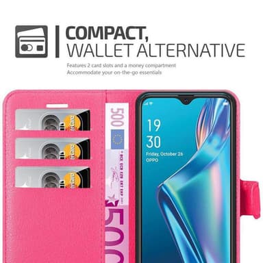 Oppo A12 Suojakuori Lompakkokotelo (Vaaleanpunainen)