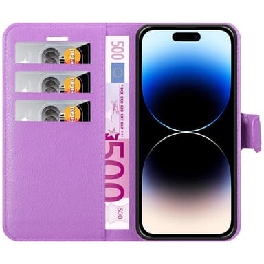 iPhone 14 PRO Suojakuori Lompakkokotelo (Violetti)