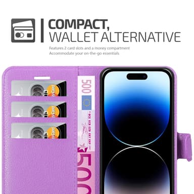 iPhone 14 PRO Suojakuori Lompakkokotelo (Violetti)