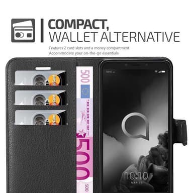 Alcatel 1C 2019 Suojakuori Lompakkokotelo (Musta)