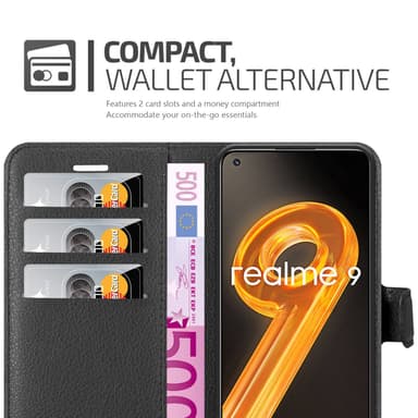 Realme 9 4G / 9 PRO+ Suojakuori Lompakkokotelo (Musta)