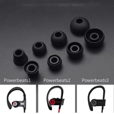 Korvatyynyt Powerbeats 1/2/3 ja 5,5-6,5 mm kuulokkeille 4 paria Musta