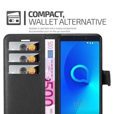 Alcatel 3C Suojakuori Lompakkokotelo (Musta)