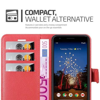 Google PIXEL 3A Suojakuori Lompakkokotelo (Punainen)