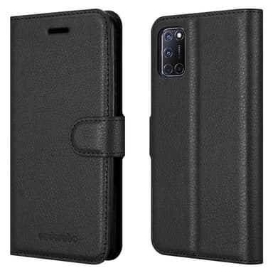 Oppo A92 Suojakuori Lompakkokotelo (Musta)