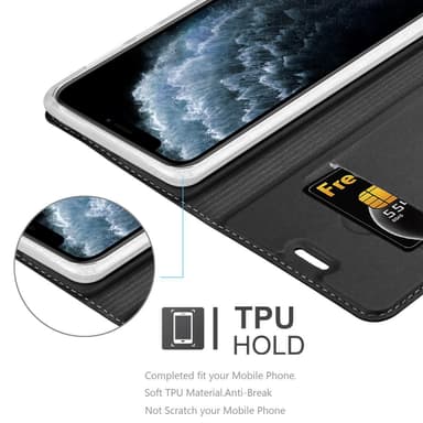 iPhone 11 PRO MAX Suojakuori Lompakkokotelo (Musta)