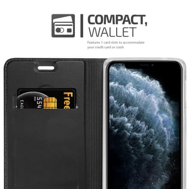 iPhone 11 PRO MAX Suojakuori Lompakkokotelo (Musta)