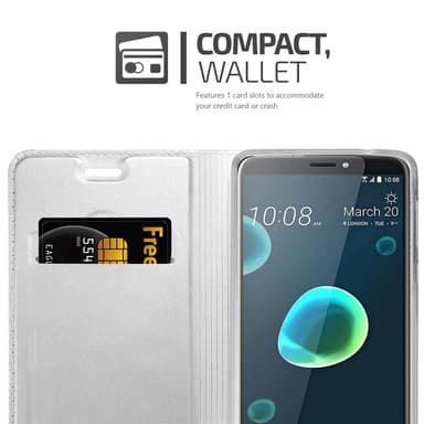 HTC Desire 12 PLUS Suojakuori Lompakkokotelo (Hopea)