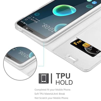 HTC Desire 12 PLUS Suojakuori Lompakkokotelo (Hopea)