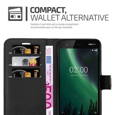 Nokia 2 2017 Suojakuori Lompakkokotelo (Musta)