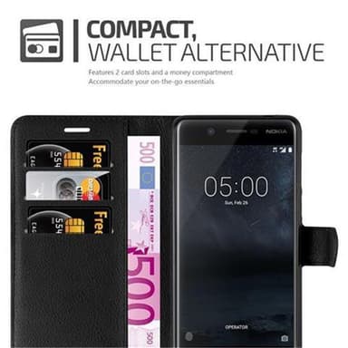 Nokia 5 2017 Suojakuori Lompakkokotelo (Musta)