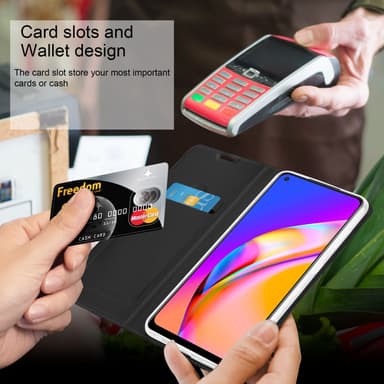 Oppo A94 5G Suojakuori Lompakkokotelo (Musta)