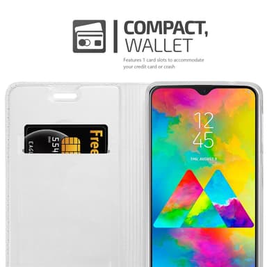 Samsung Galaxy M20 Suojakuori Lompakkokotelo (Hopea)