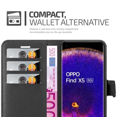 Oppo FIND X5 Suojakuori Lompakkokotelo (Musta)