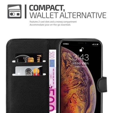 iPhone XS MAX Suojakuori Lompakkokotelo (Musta)
