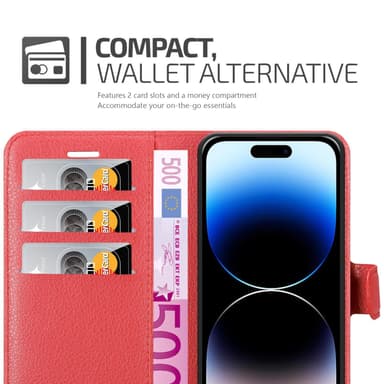 iPhone 14 PRO Suojakuori Lompakkokotelo (Punainen)