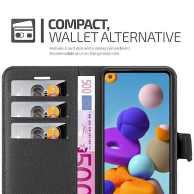 Samsung Galaxy A21 Suojakuori Lompakkokotelo (Musta)