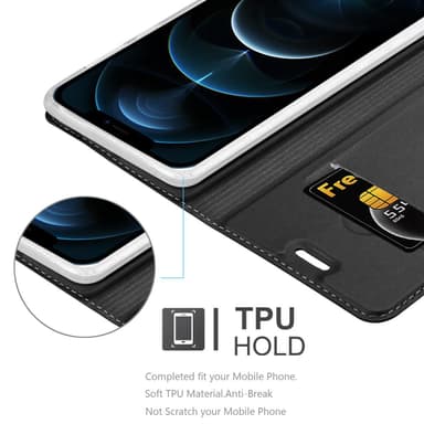 iPhone 12 PRO MAX Suojakuori Lompakkokotelo (Musta)