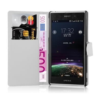 Sony Xperia Z1 Suojakuori Lompakkokotelo (Valkoinen)