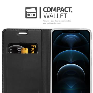 iPhone 12 PRO MAX Suojakuori Lompakkokotelo (Musta)