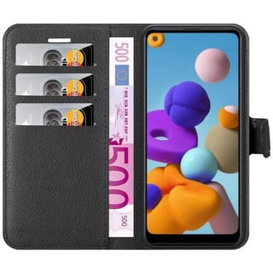 Samsung Galaxy A21 Suojakuori Lompakkokotelo (Musta)