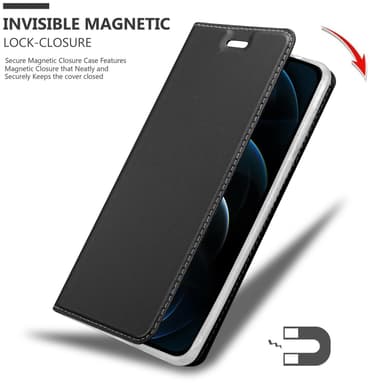 iPhone 12 PRO MAX Suojakuori Lompakkokotelo (Musta)