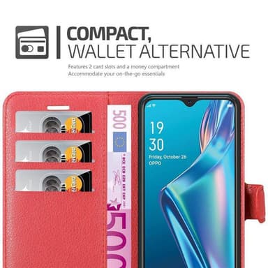 Oppo A12 Suojakuori Lompakkokotelo (Punainen)