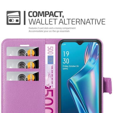 Oppo A12 Suojakuori Lompakkokotelo (Violetti)