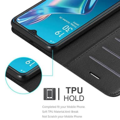 Oppo A12 Suojakuori Lompakkokotelo (Musta)