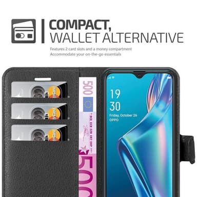 Oppo A12 Suojakuori Lompakkokotelo (Musta)