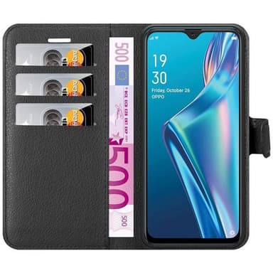 Oppo A12 Suojakuori Lompakkokotelo (Musta)