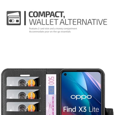 Oppo FIND X3 LITE Suojakuori Lompakkokotelo (Musta)