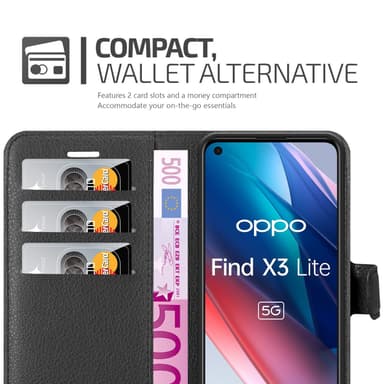 Oppo FIND X3 LITE Suojakuori Lompakkokotelo (Musta)