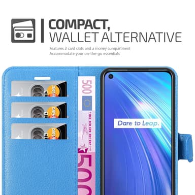 Realme 6 4G / 6s Suojakuori Lompakkokotelo (Sininen)