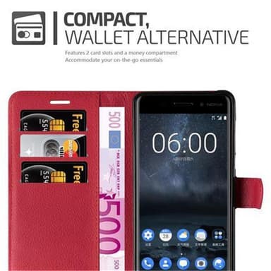 Nokia 6 2017 Suojakuori Lompakkokotelo (Punainen)