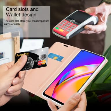 Oppo A94 5G Suojakuori Lompakkokotelo (Vaaleanpunainen)