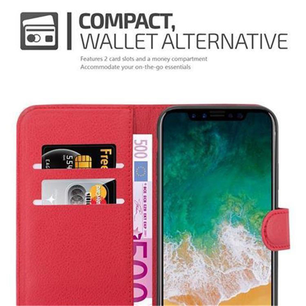 iPhone X / XS Suojakuori Lompakkokotelo (Punainen)