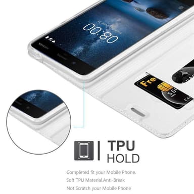 Nokia 8 2017 Suojakuori Lompakkokotelo (Hopea)