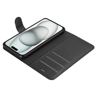 iPhone 15 PLUS Suojakuori Lompakkokotelo (Musta)