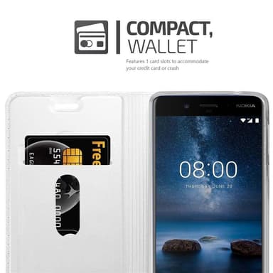 Nokia 8 2017 Suojakuori Lompakkokotelo (Hopea)
