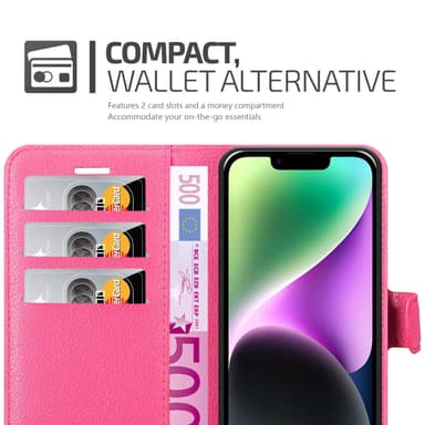 iPhone 14 Suojakuori Lompakkokotelo (Vaaleanpunainen)
