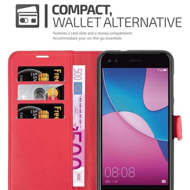 Huawei Enjoy 7 Suojakuori Lompakkokotelo (Punainen)
