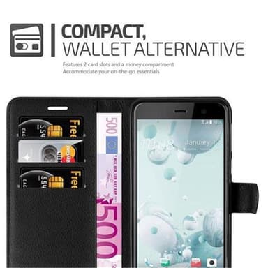 HTC U PLAY Suojakuori Lompakkokotelo (Musta)