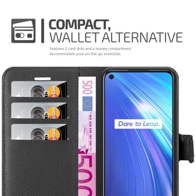 Realme 6 4G / 6s Suojakuori Lompakkokotelo (Musta)